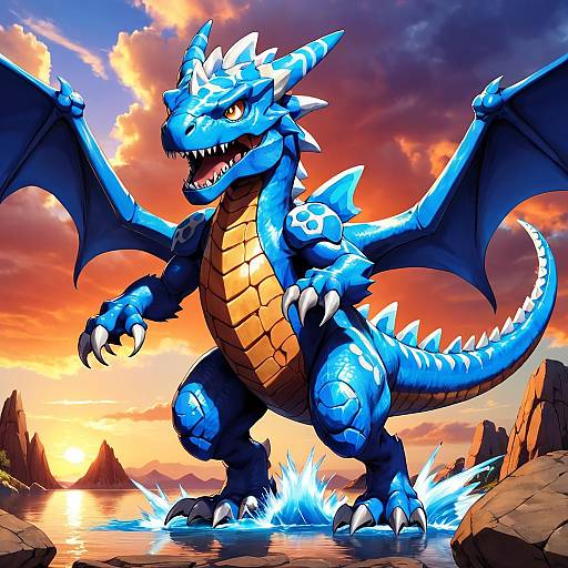 Mythical Creature in a Sunset Landscape