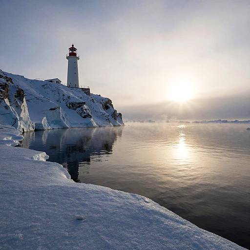 Arctic Cliffside Lighthouse at Sunrise