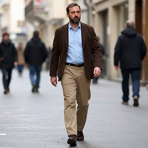 Bearded Man Walking on Urban Street