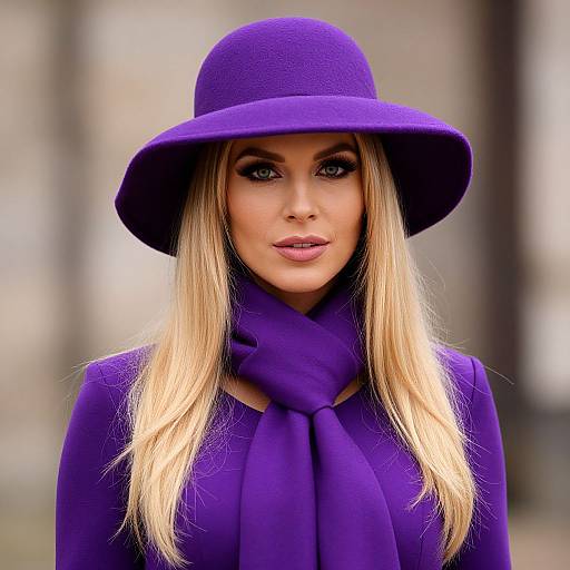 Blonde Woman in Purple Attire