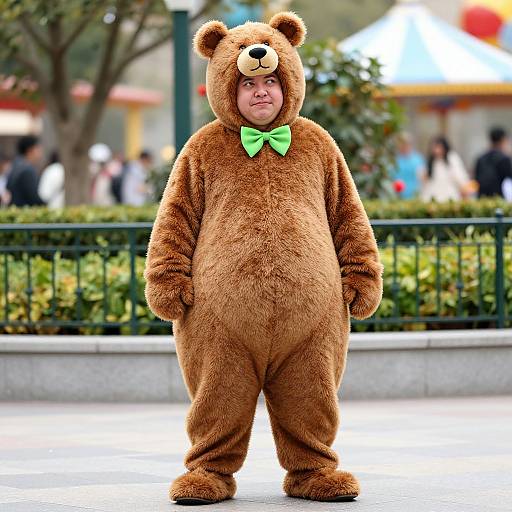 Friendly Man in Comical Bear Costume
