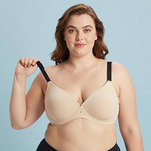 Plus-Size Woman in Beige Underwire Bra