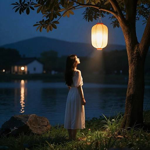 Realistic Night Scene with Paper Lantern