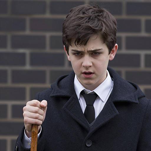 Intense Young Boy with Cane Portrait