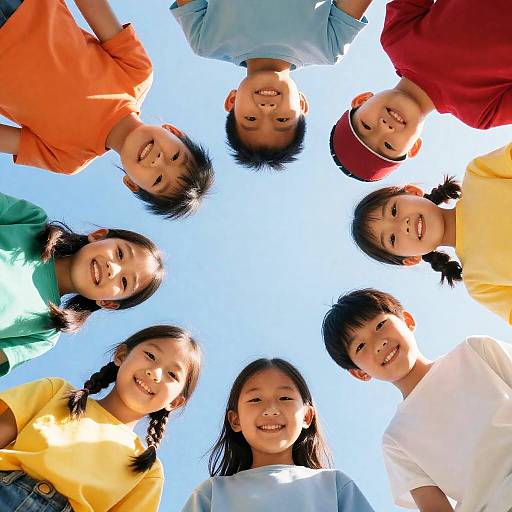 Diverse Children Gazing at Blue Sky