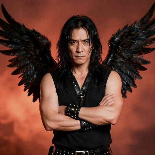 Intense Rock Musician with Dark Wings