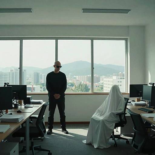 Minimalist Modern Office with Mysterious Figures