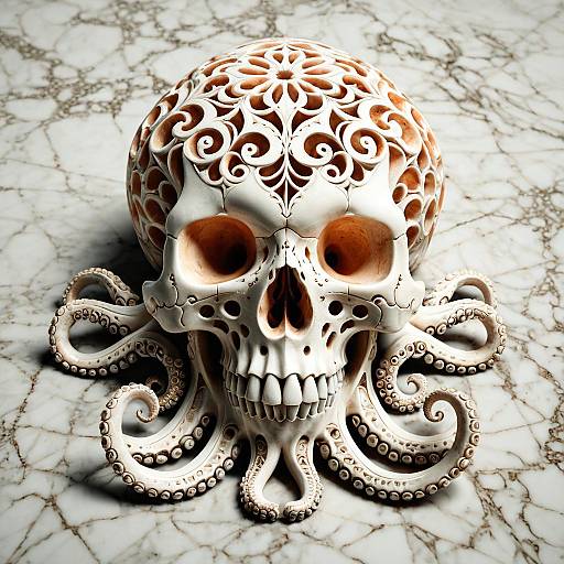 Ornately Carved Octopus Skull Hybrid