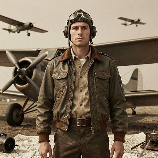 Vintage Pilot Portrait in Sepia