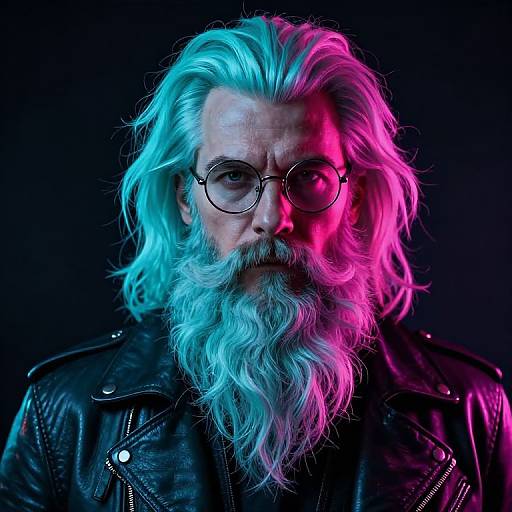 Cyberpunk Neon Beard Portrait