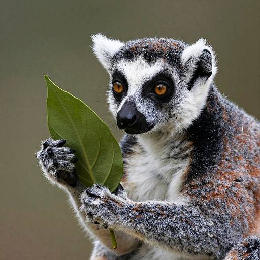 Detailed Lemur Holding Leaf