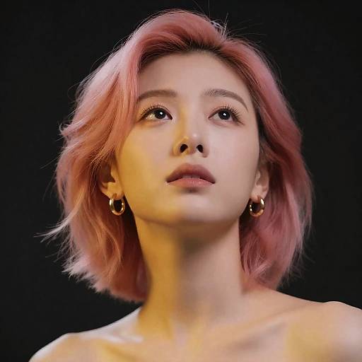 Intense Gaze of a Pink-Haired Woman