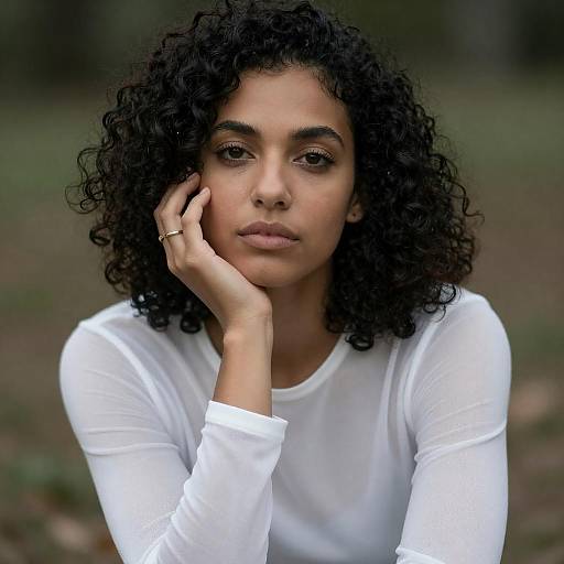 Contemplative Woman in Sheer Top