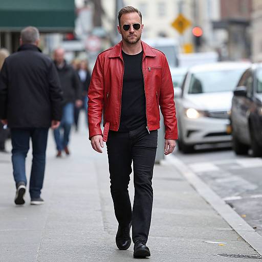 Man in Red Leather Jacket Walking