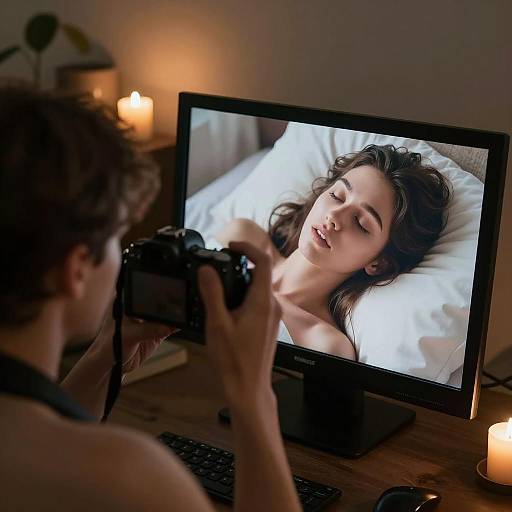 Man Reviewing Photos on Monitor