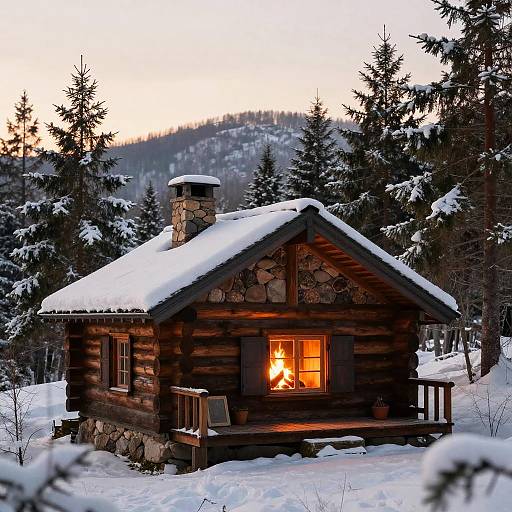 Cozy Snowy Cabin at Amber Dusk