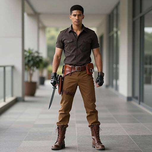 Man in Rambo Costume Holding Knife