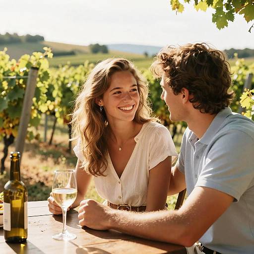 Young Couple Enjoying Sunny Vineyard