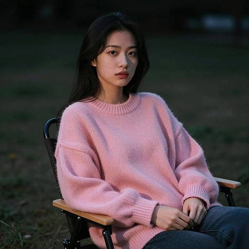Cinematic Night Portrait in Oversized Sweater