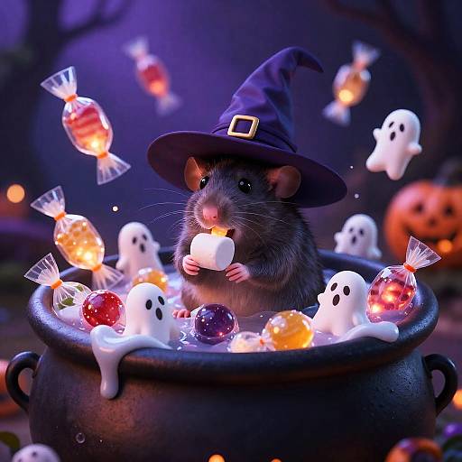 Halloween Rat in Witch's Cauldron