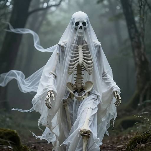 Ethereal Skeletal Ghost in Misty Forest