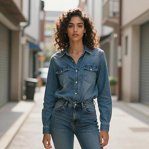 Chic Young Woman in Sunlit Alley