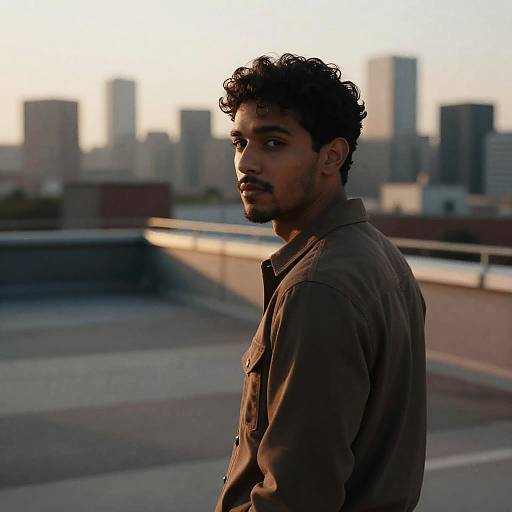 Urban Rooftop Portrait at Sunset
