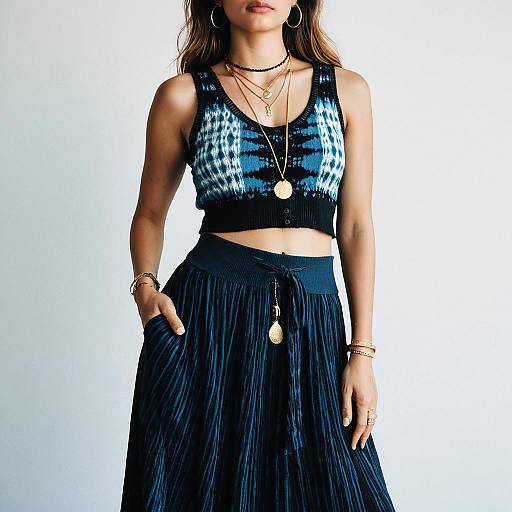 Bohemian Woman in Tie-Dye Maxi Skirt