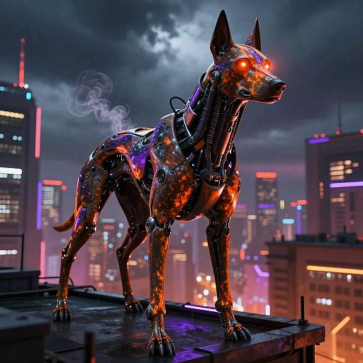Cyberpunk Hellhound Overlooking Metropolis