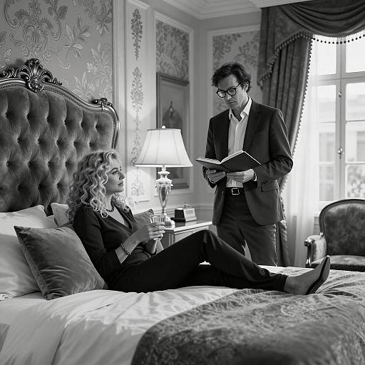 Elegant Couple in Luxurious Bedroom Setting