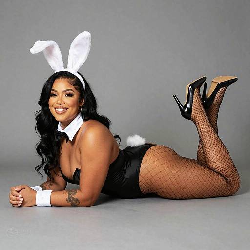 Curvy Woman in Black Bunny Suit