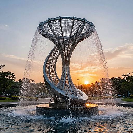 Kinetic Water Sculpture at Sunset