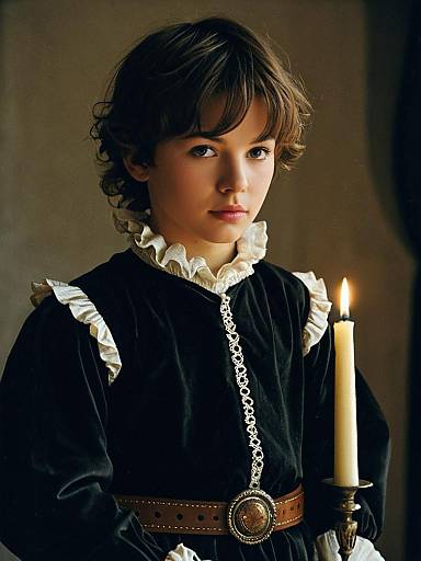 Young Boy in Renaissance Artist Costume with Candle