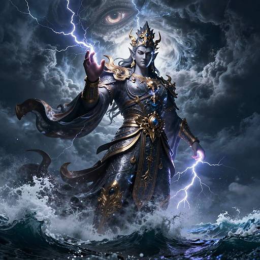 Thunder Deity Over Stormy Sea