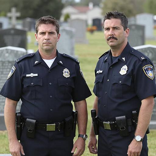 Police Officers in a Cemetery Scene