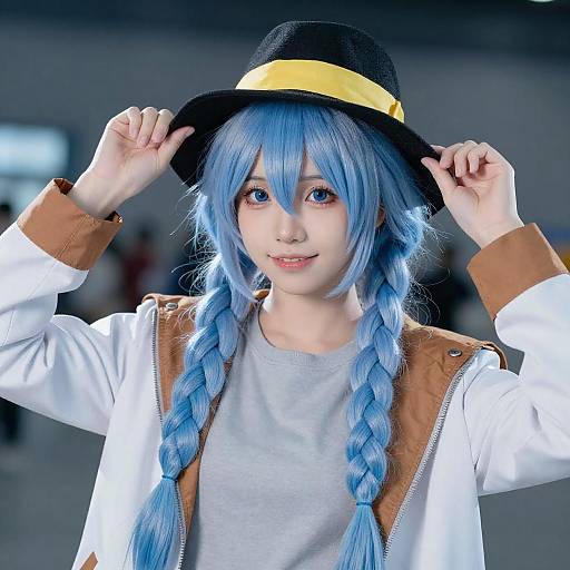 Cosplayer with Twin Blue Braids