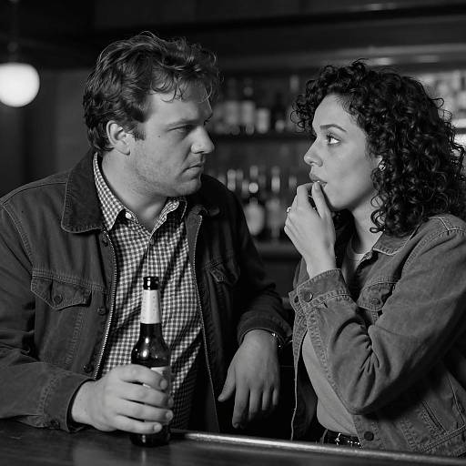 Intense Connection: Bar Scene in Monochrome
