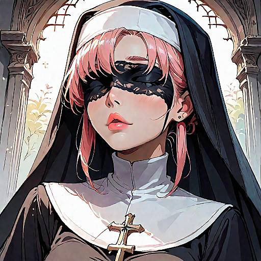 Anime Nun with Blindfold and Veil