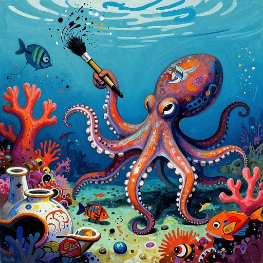 Basquiat-Inspired Underwater Skirmish