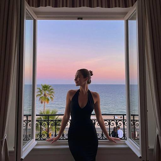 Serene Woman by Ocean Sunset Window