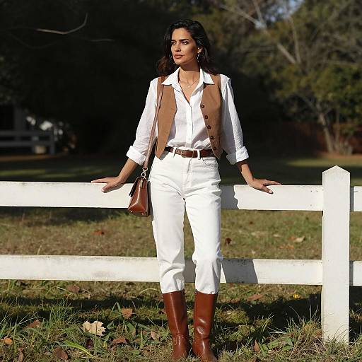 Woman Standing by White Fence Outdoors