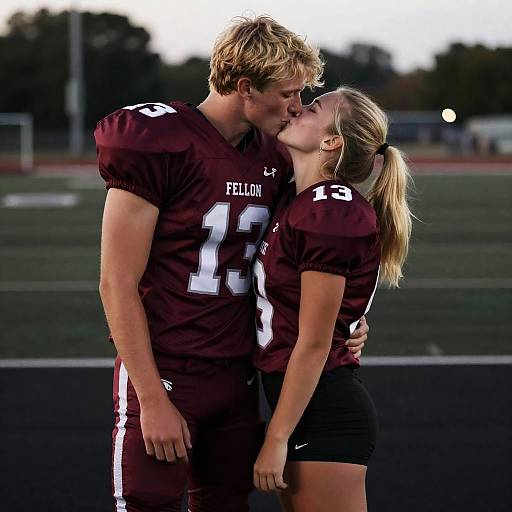 Romantic Night Kiss on Football Field