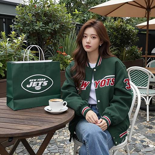 Casual Young Woman at Outdoor Table