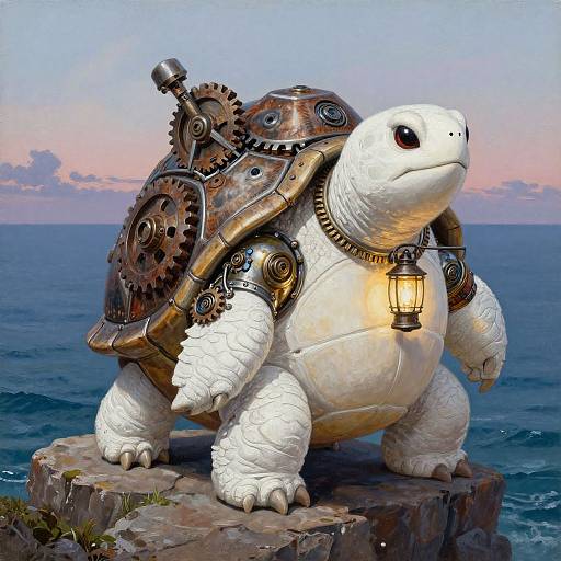 Steampunk Turtle on Rocky Cliff
