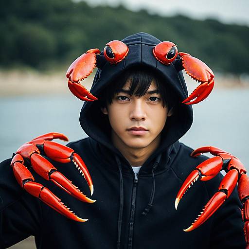 Realistic Boy in Red Crab Costume
