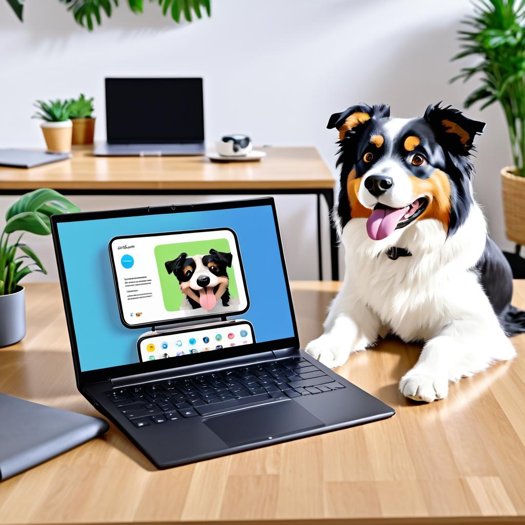 Happy Dog with Laptop and Echo Show