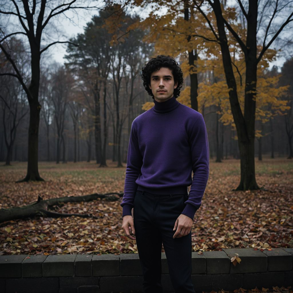 Thoughtful Young Man in Autumn Attire