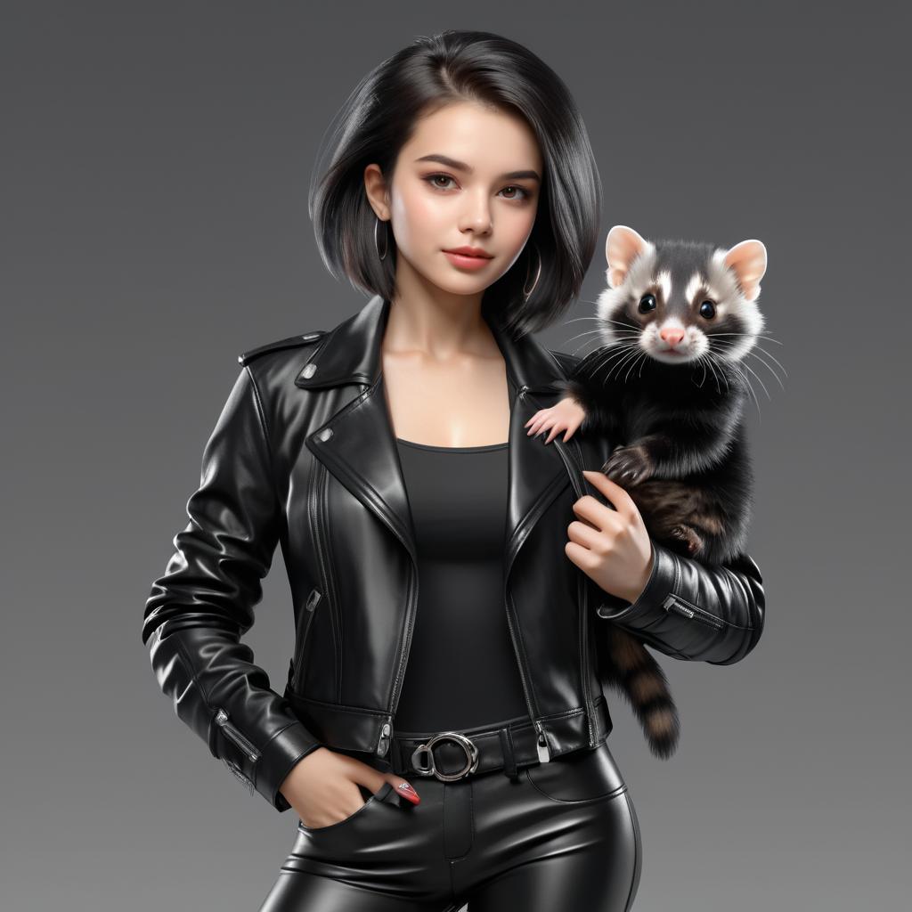 Charming Woman with Pet Ferret Art