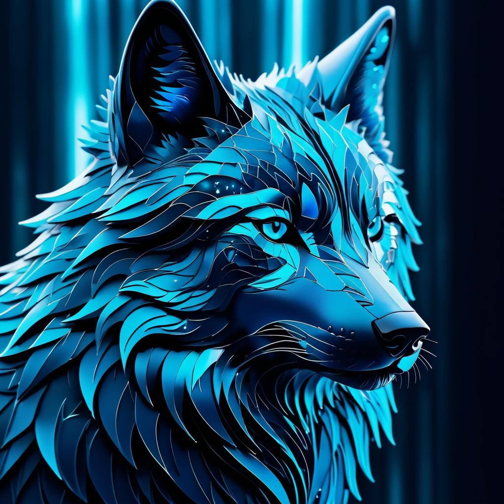 Futuristic Midnight Blue Wolf Artwork