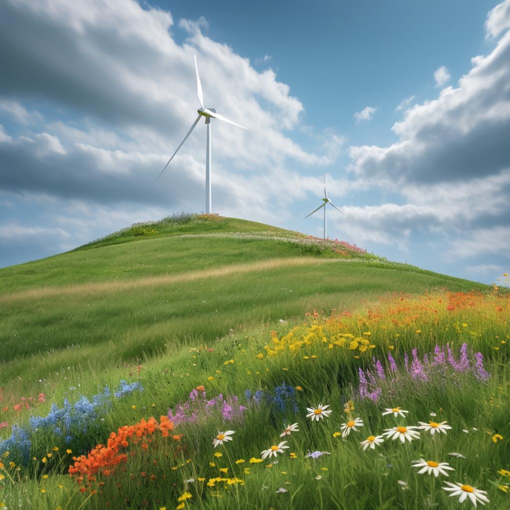 Photorealistic Wind Turbine Landscape Scene